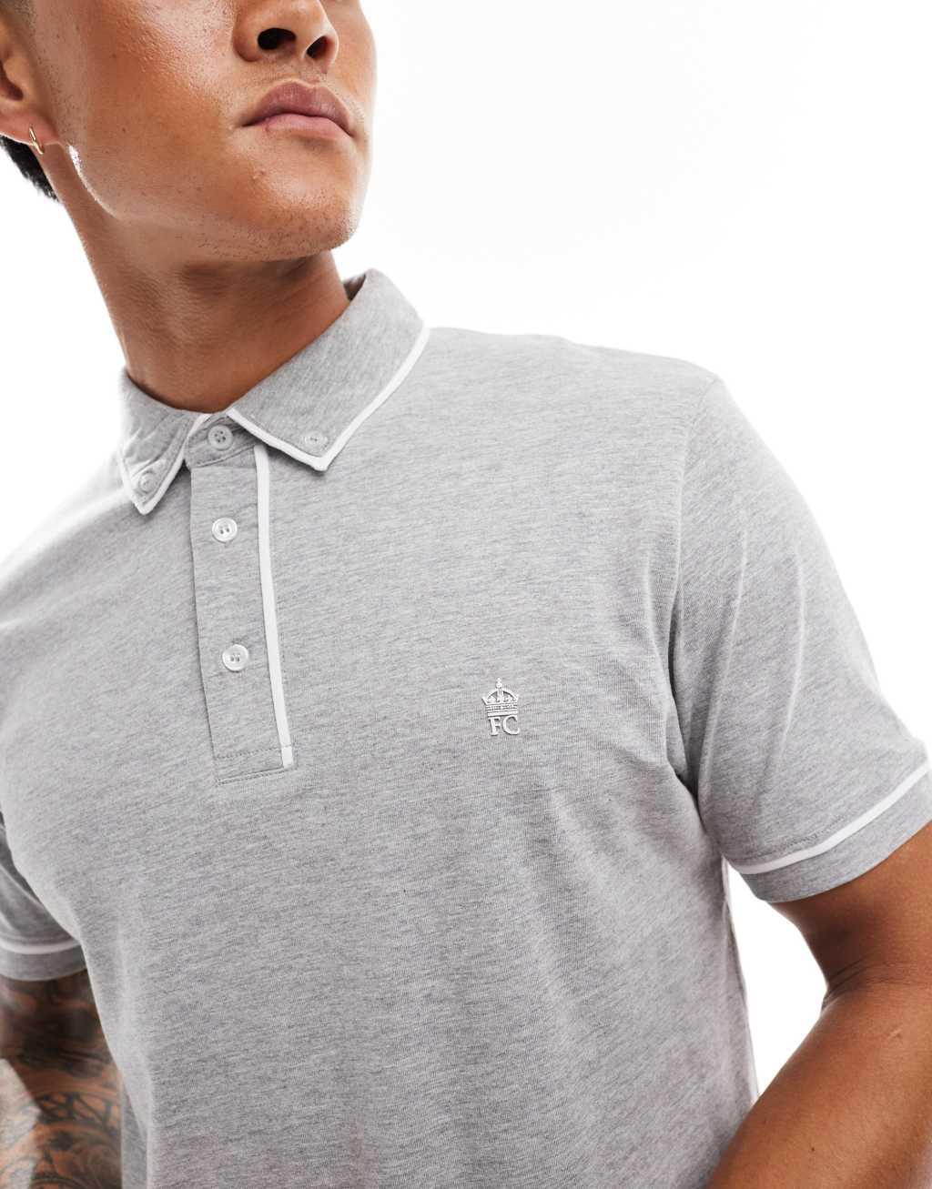 French Connection piping polo in light gray melange Product Image