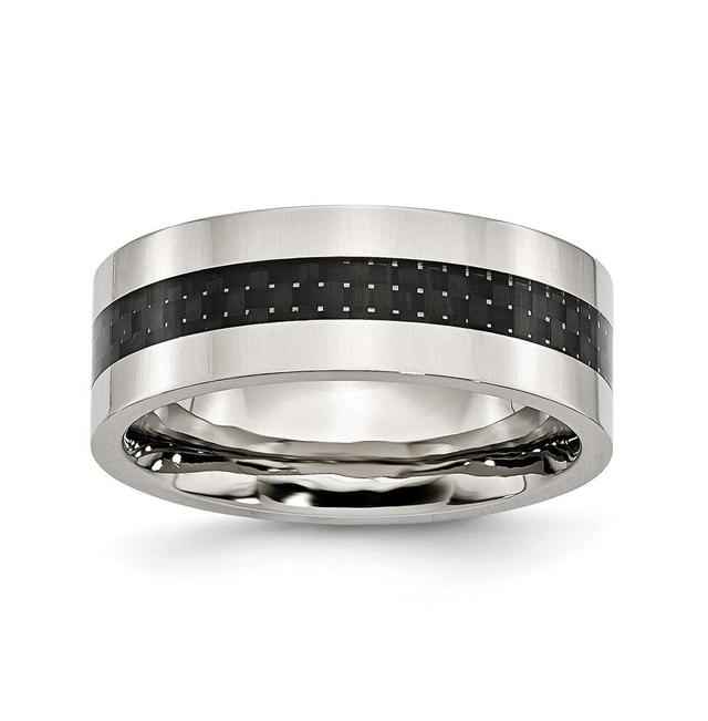 Chisel Stainless Steel Black Fiber Inlay 8mm Flat Band Ring Product Image