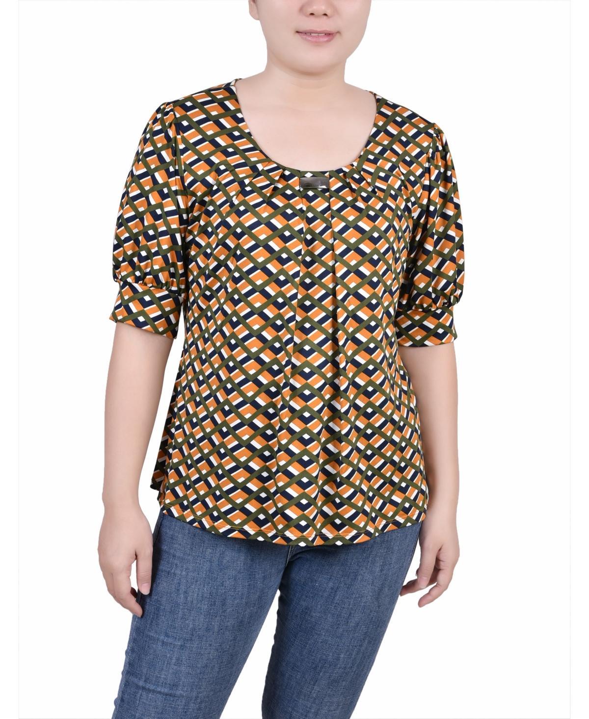 NY Collection Petite Short Sleeve Balloon Sleeve Top -NAVY SQUAR Product Image