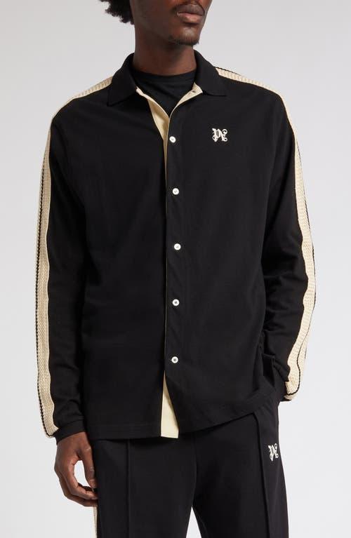 Palm Angels Monogram Linen Button-Up Polo Track Shirt Product Image