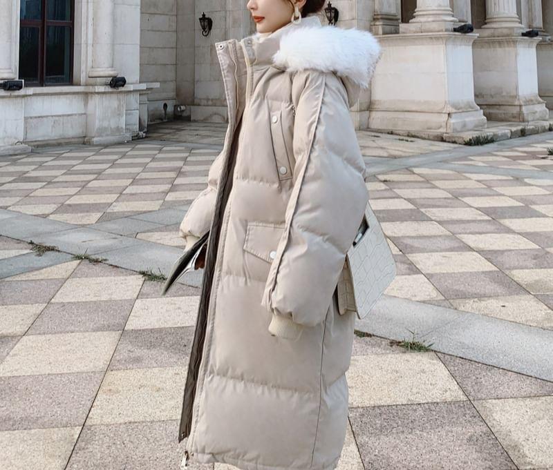 Faux Fur Zip-Up Padded Long Coat product image