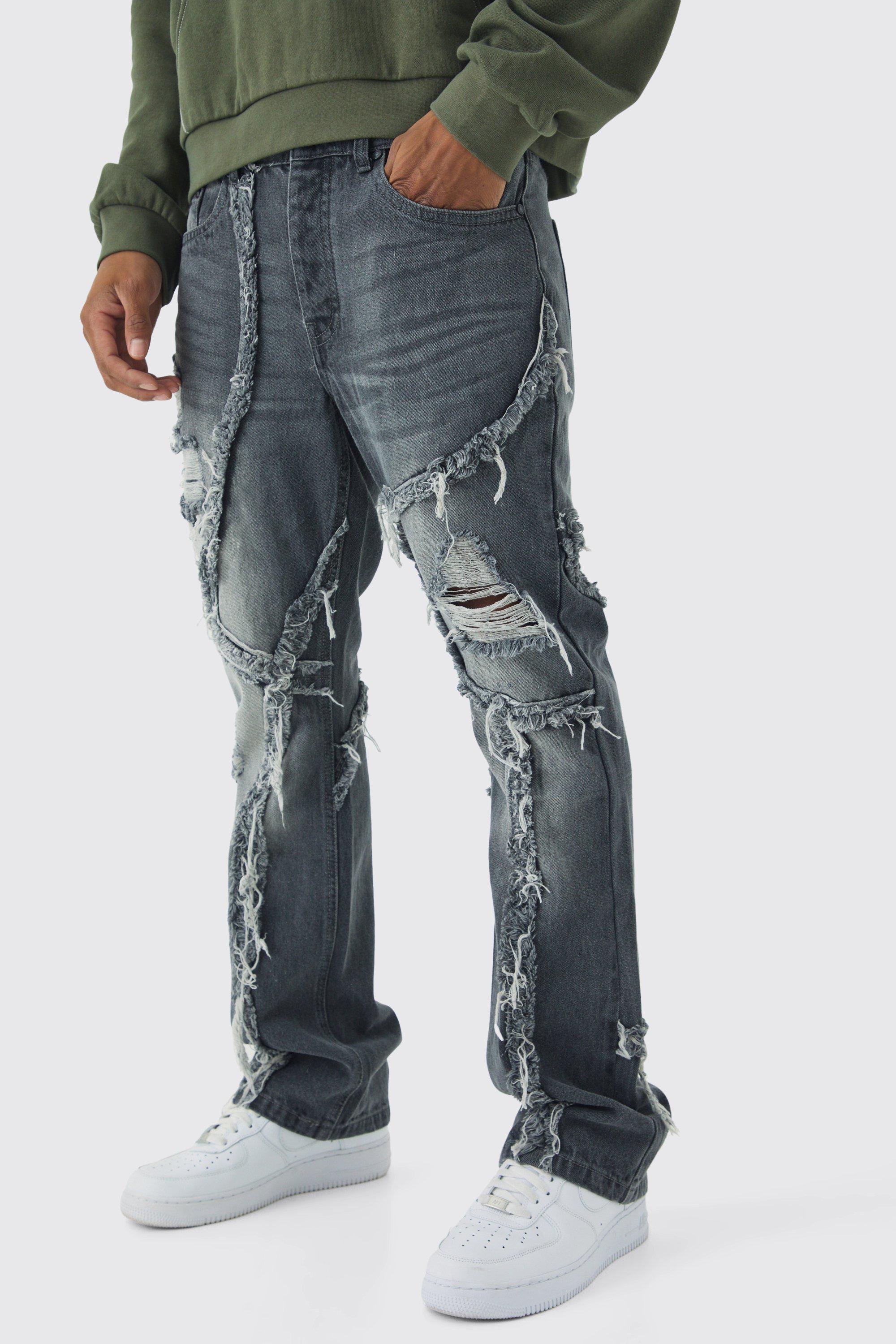 Slim Flared Patchwork Distressed Jeans | boohooMAN USA Product Image