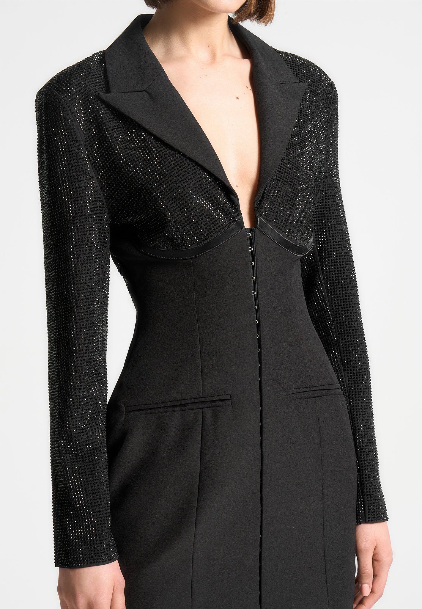 Rhinestone Corset Blazer Dress - Black Female Product Image