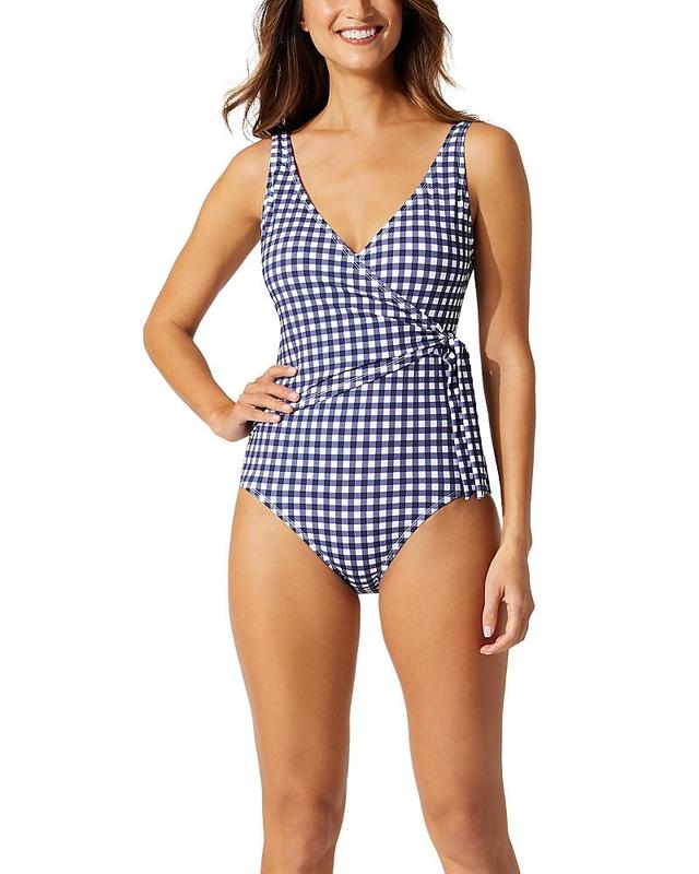 Tommy Bahama Gingham Wrap Front One Piece Swimsuit Product Image