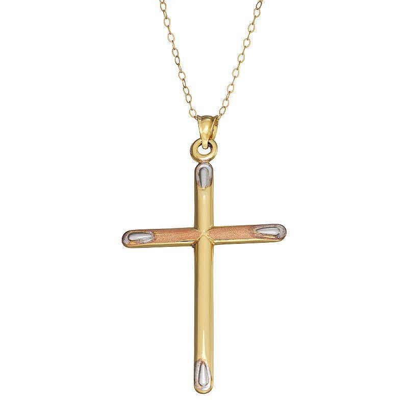 Tri-Tone 10k Gold Cross Pendant Necklace, Womens Product Image