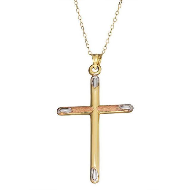 Tri-Tone 10k Gold Cross Pendant Necklace, Womens Product Image