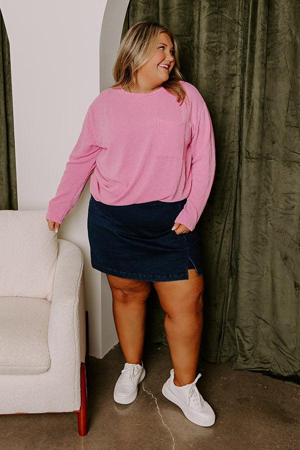 Casual Outing Ribbed Top in Pink Curves Product Image