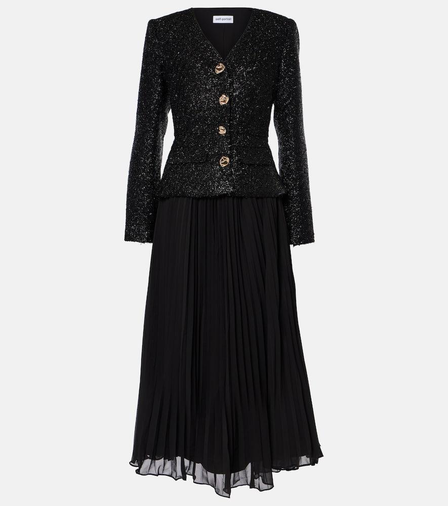 Tinsel Boucle Chiffon Midi Dress In Black Product Image