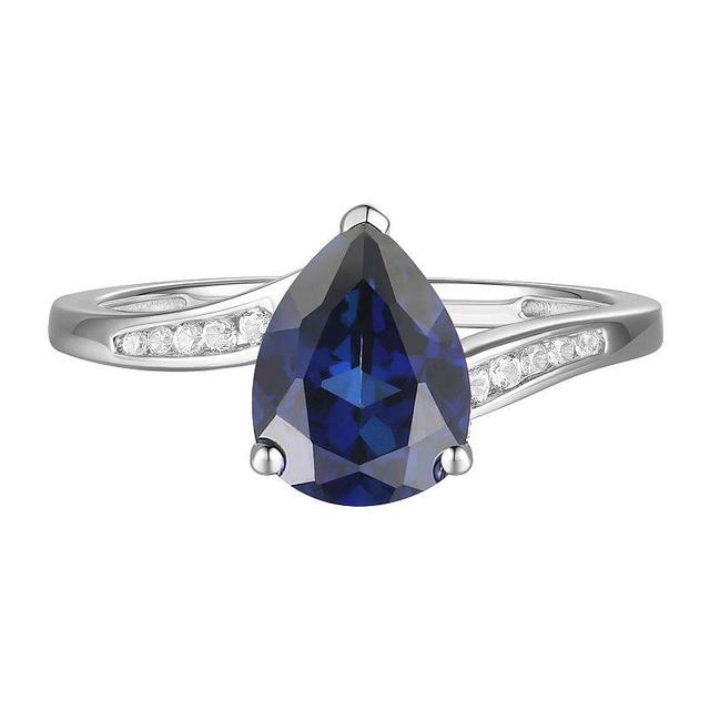 Sterling Silver Lab-Created Blue & White Sapphire Teardrop Ring, Womens Product Image