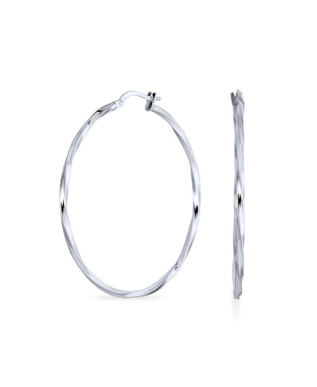 Bling Jewelry Timeless Slender Wire Rope Cable Lightweight Twist Hoop Earrings For Women Teen .925 Sterling Silver 1.75 Inch Diameter Product Image