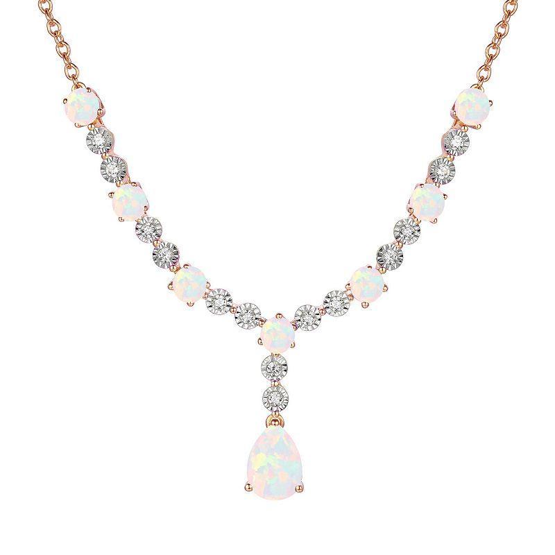 14k Rose Gold Over Silver Lab-Created Opal Necklace, Womens Product Image