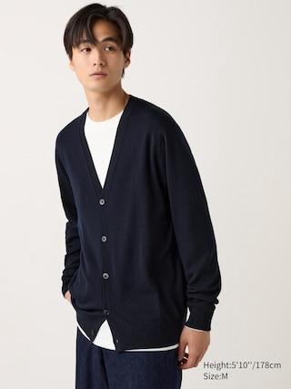 Mens Merino V-Neck Cardigan Navy 2XL UNIQLO US Product Image