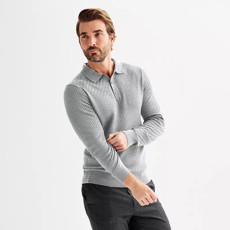 Mens Apt. 9 Merino Blend Textured Sweater Polo Gray Grey Product Image