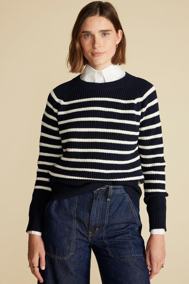 Layla Organic Cotton Sweater - Navy Blue and Ivory Stripe Product Image