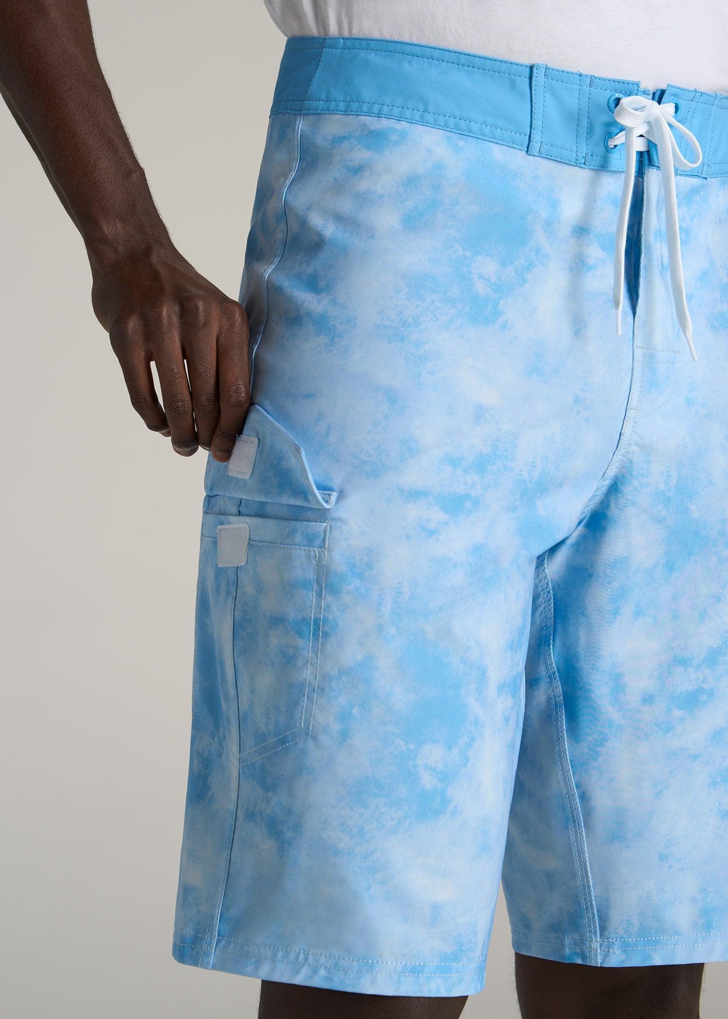 Tall Board Shorts for Men in Light Blue Tie Dye Product Image