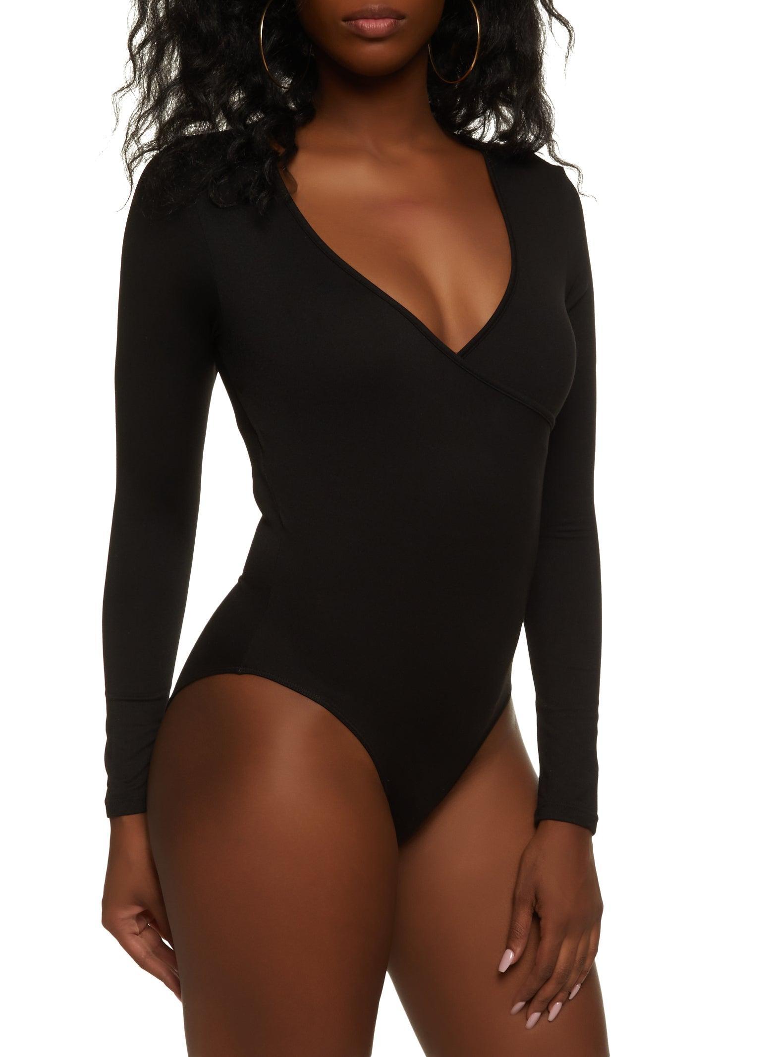 Womens Body Contour Faux Wrap Long Sleeve Bodysuit Product Image