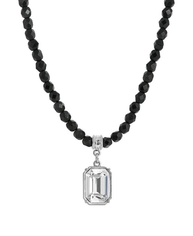 1928 Silver Tone Black Bead Crystal Pendant Necklace, Womens Product Image