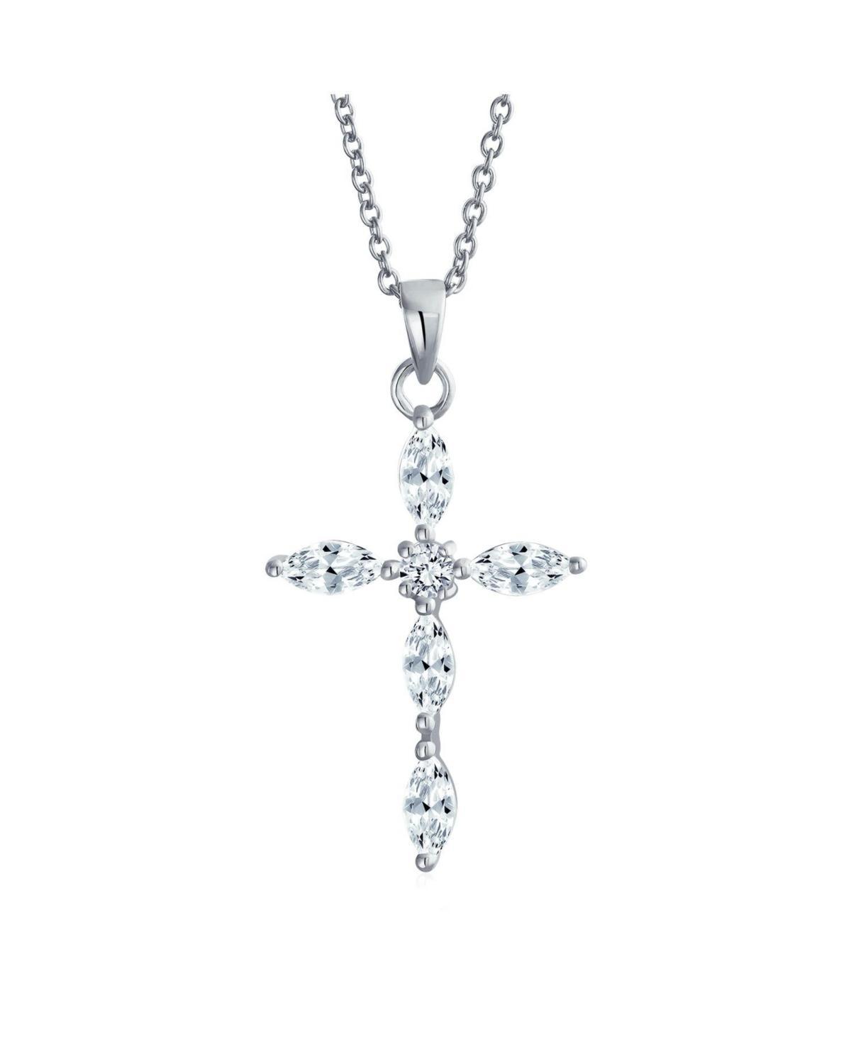 Bling Jewelry Exquisite Delicate Marquise Cubic Zirconia Religious Cross Pendant Necklace For Women 925 Sterling Silver Product Image