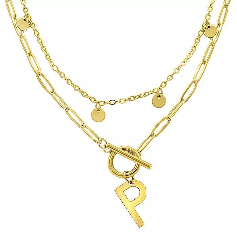 Adornia 14k Gold Plated Layered Initial Toggle Necklace, Womens Yellow Product Image