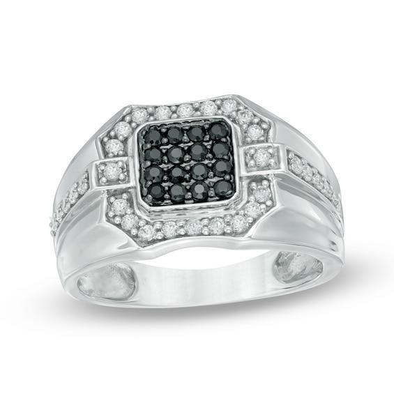 Men's 3/4 CT. T.w. Enhanced Black and White Diamond Square Composite Ring in Sterling Silver Product Image