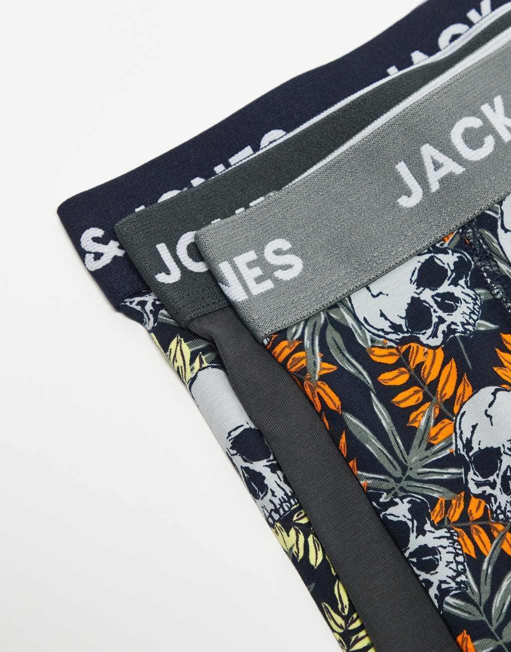 Jack & Jones 3 pack trunks in skull print in navy Product Image