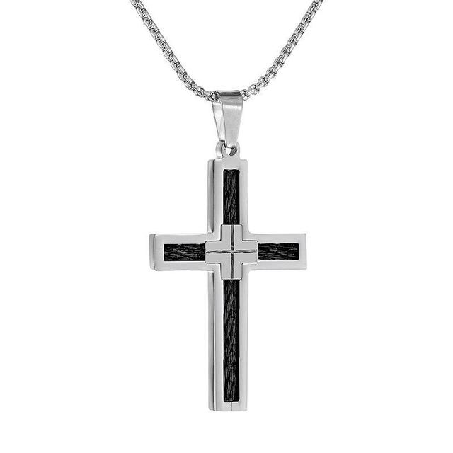 LYNX Stainless Steel Two Tone Cross Pendant Necklace - Men, Mens Grey Product Image