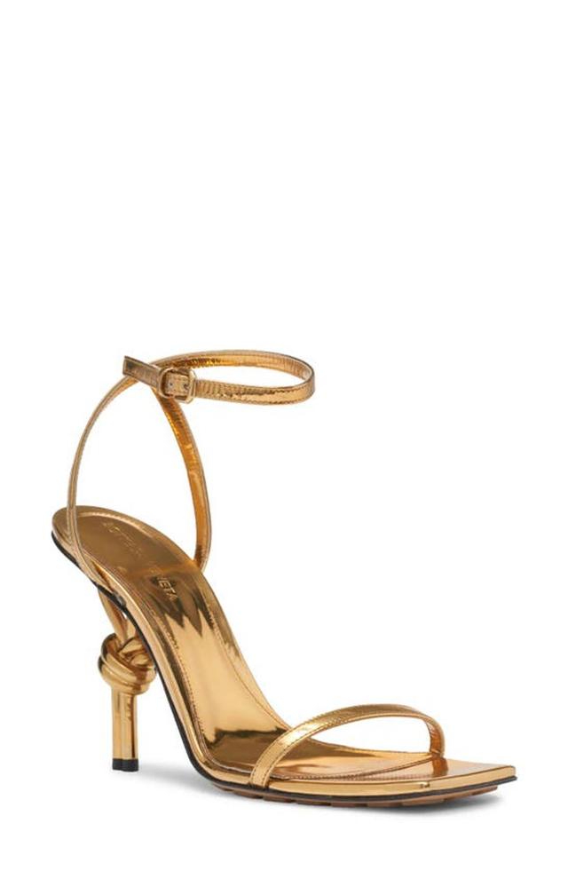 BOTTEGA VENETA Metallic Knot-heel Ankle-strap Sandals In Gold Product Image