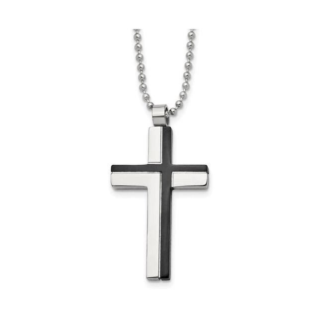 Chisel Black Ip-plated Laser Cut Cross Pendant Ball Chain Necklace Product Image