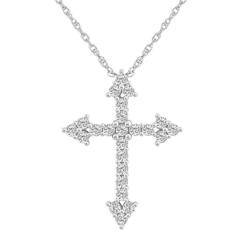 Alyson Layne 10k Yellow Gold 1 Carat T.W. Diamond Cross Pendant Necklace, Womens White Product Image