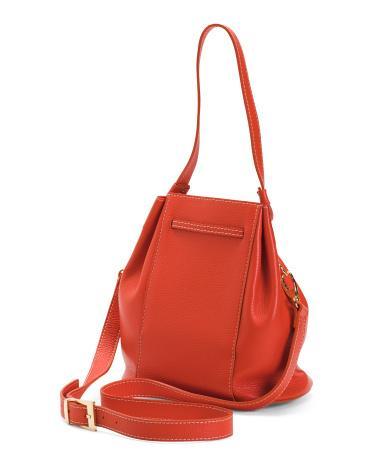 Leather Drawstring Bucket Bag for Women | Leather/Metal Product Image