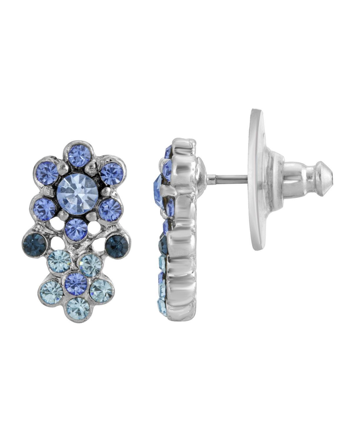 1928 Silver Tone Blue Floral Earrings, Womens Product Image