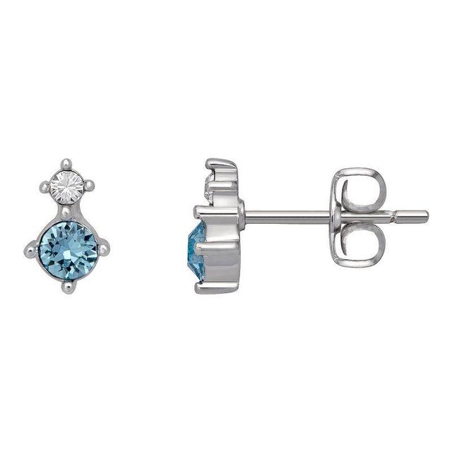 Brilliance Fine Silver-Plated Birthstone Crystal Stud Earrings, Womens, Silver Tone March Product Image