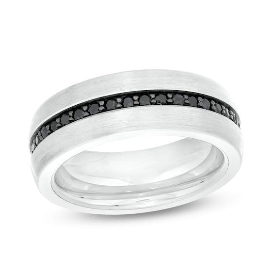 Men's 8.0mm Black Sapphire Wedding Band in Black Ion-Plated Tungsten Product Image