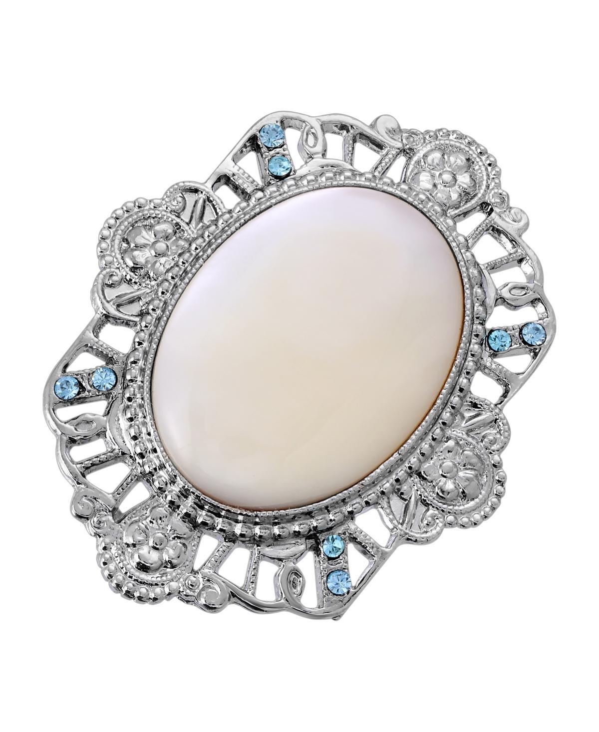 1928 Silver Tone Mother Of Simulated Pearl Oval Pin, Womens, White Product Image