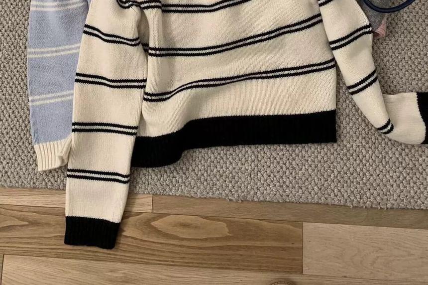 Collared Half Zip Striped Oversized Sweater Product Image