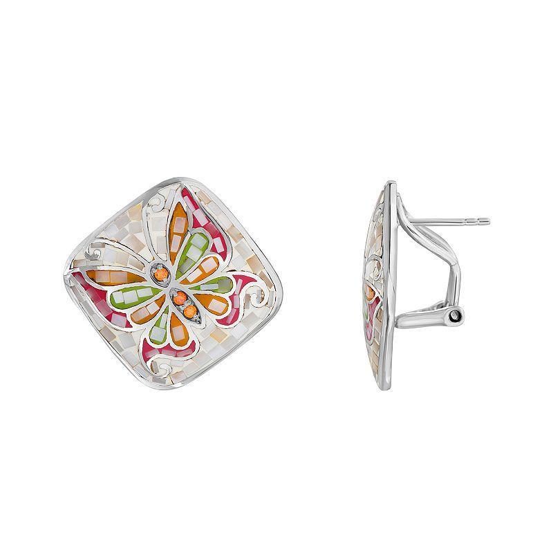 Sterling Silver Mother-of-Pearl Mosaic Butterfly Stud Earrings, Womens Product Image