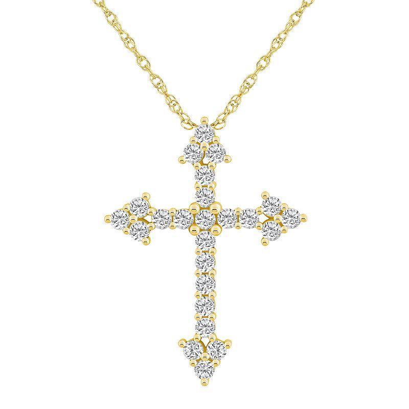 Alyson Layne 10k Yellow Gold 1 Carat T.W. Diamond Cross Pendant Necklace, Womens 10k Gold Product Image