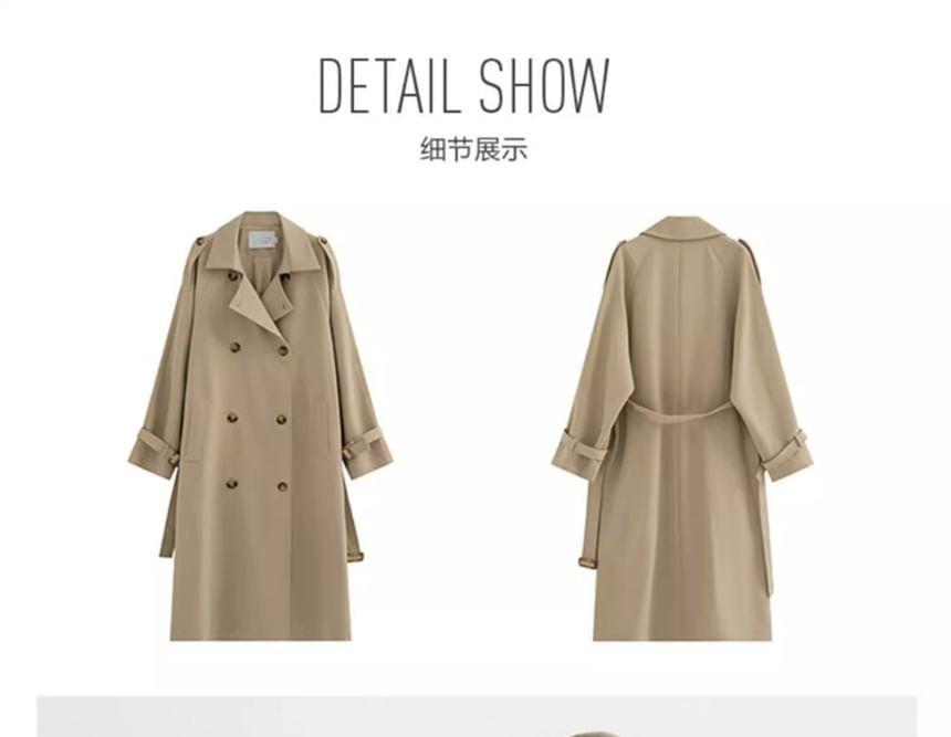 Collared Plain Midi Double Breasted Trench Coat Product Image