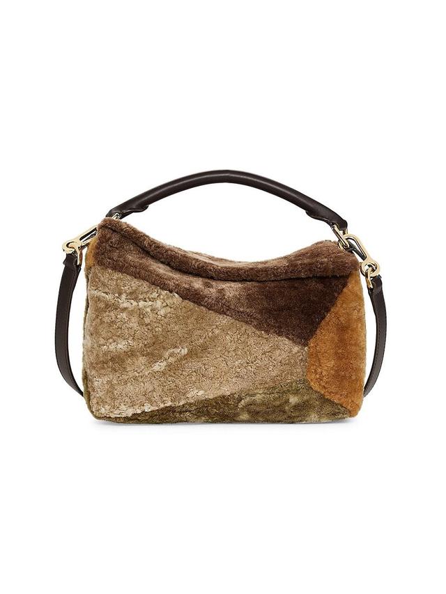 Womens Small Puzzle Edge Dyed Shearling Shoulder Bag Product Image