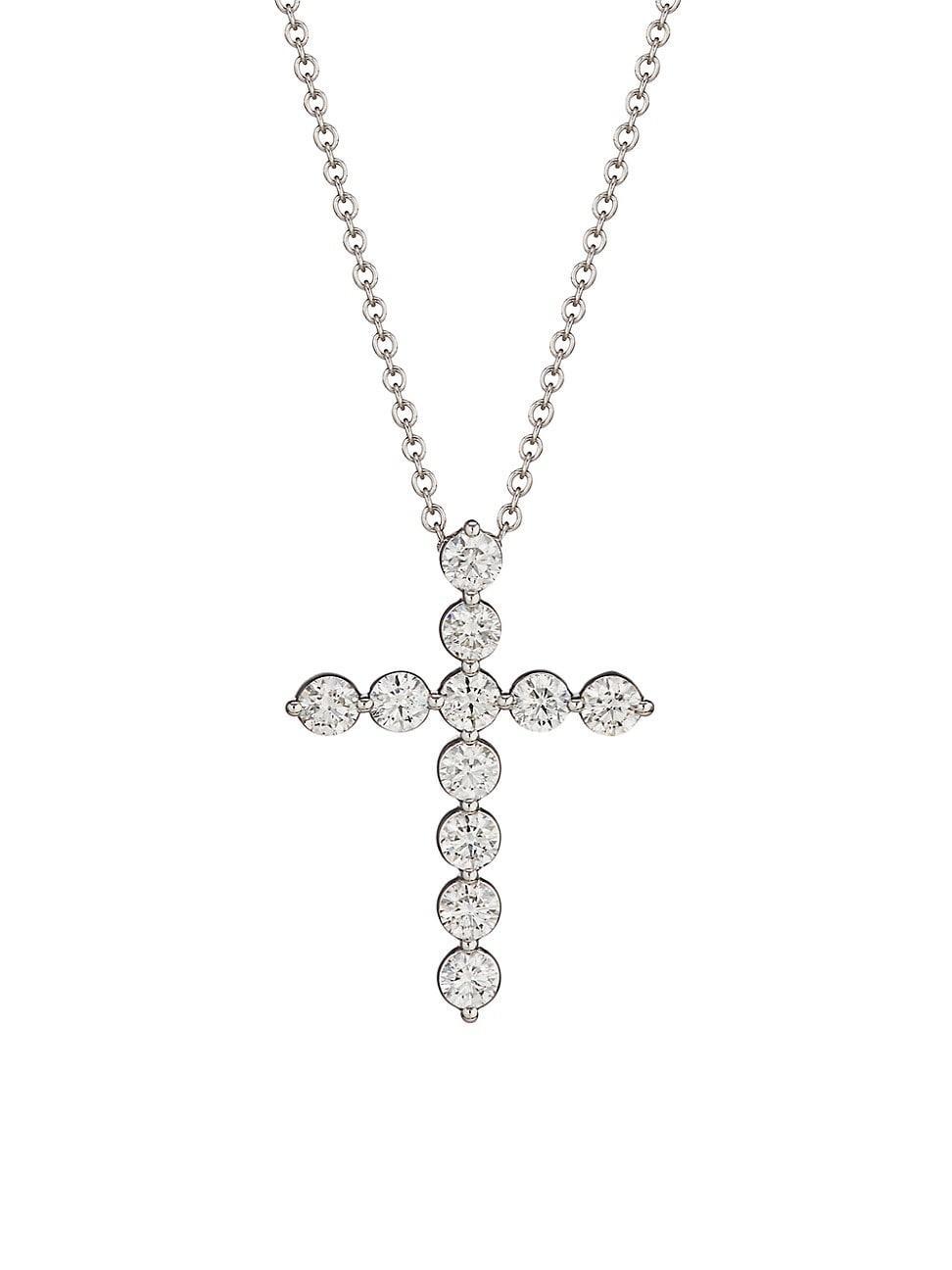 Womens 14K White Gold & 2 TCW Diamond Cross Pendant Necklace Product Image