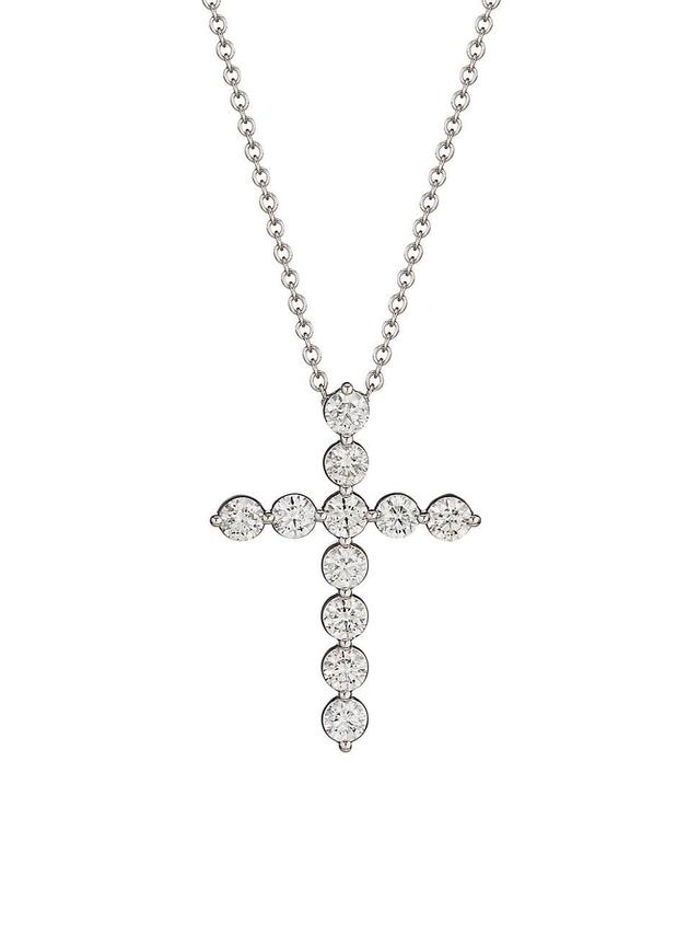 Womens 14K White Gold & 2 TCW Diamond Cross Pendant Necklace Product Image