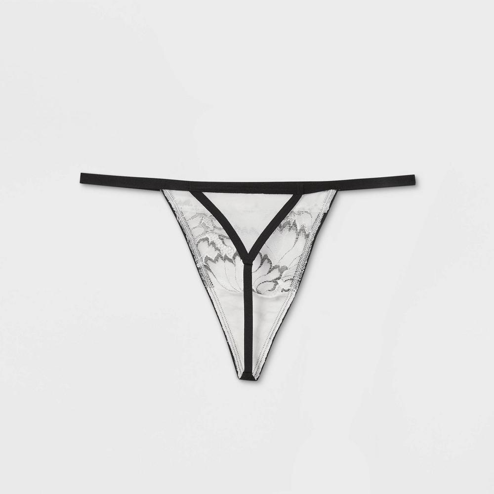 Womens Floral Print Lace and Mesh String Thong - Auden White XS Product Image