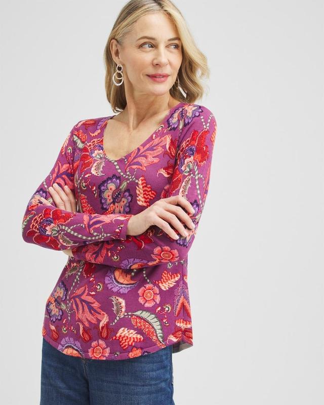 Chico's Women's Floral V-Neck Pullover Sweater Product Image