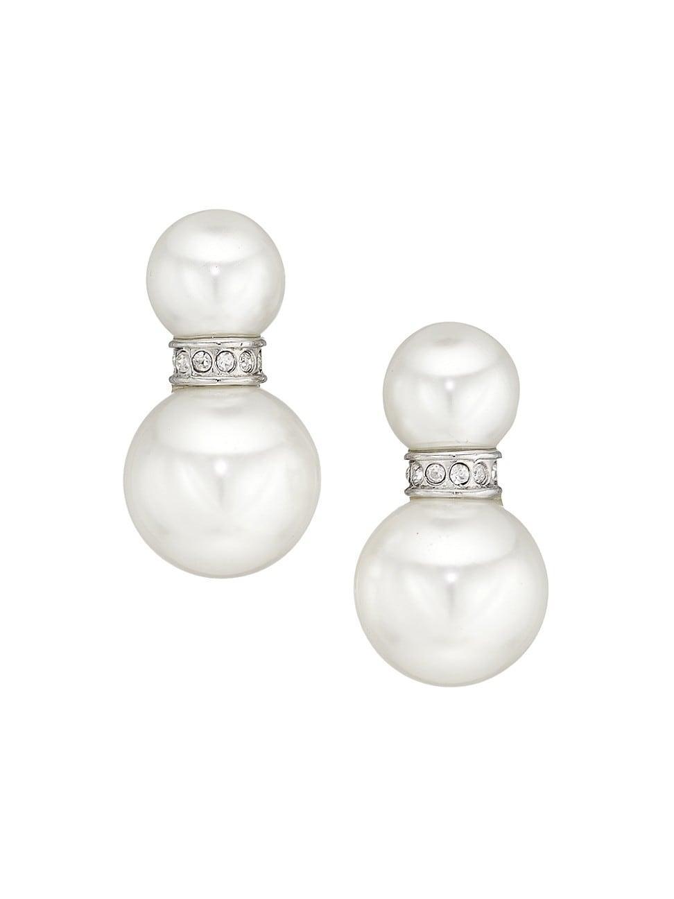 Womens Double Pearl Drop Earrings Product Image