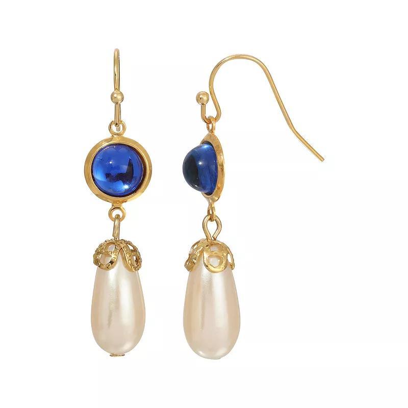 1928 Gold Tone Color Drop Faux Pearl Earrings, Womens, Blue Product Image