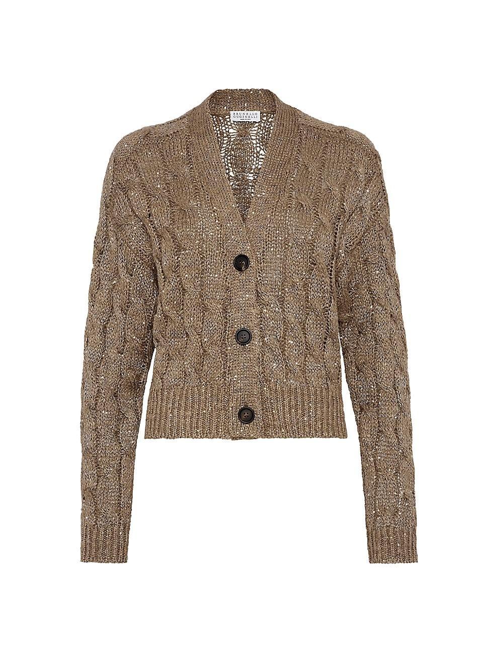 Womens Dazzling Silk And Linen Cable Knit Cardigan product image