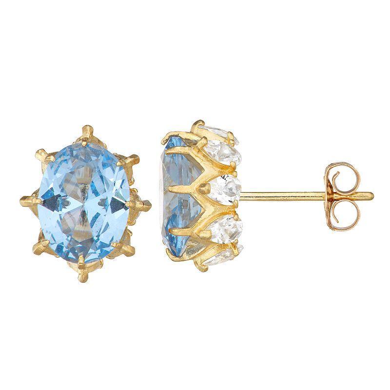 10k Gold Gemstone Oval Crown Stud Earrings, Womens, Blue Product Image