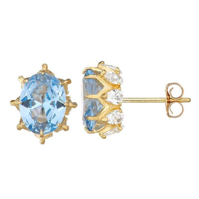 10k Gold Gemstone Oval Crown Stud Earrings, Womens, Blue Product Image