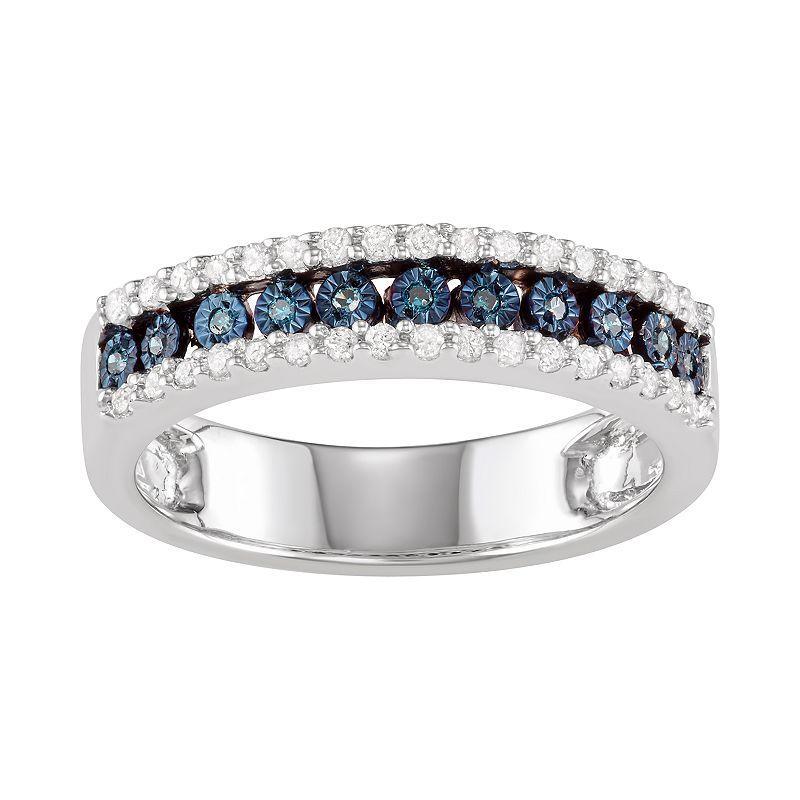 Sterling Silver 1/4 Carat T.W. Blue & White Diamond Ring, Womens Silver Tone Product Image