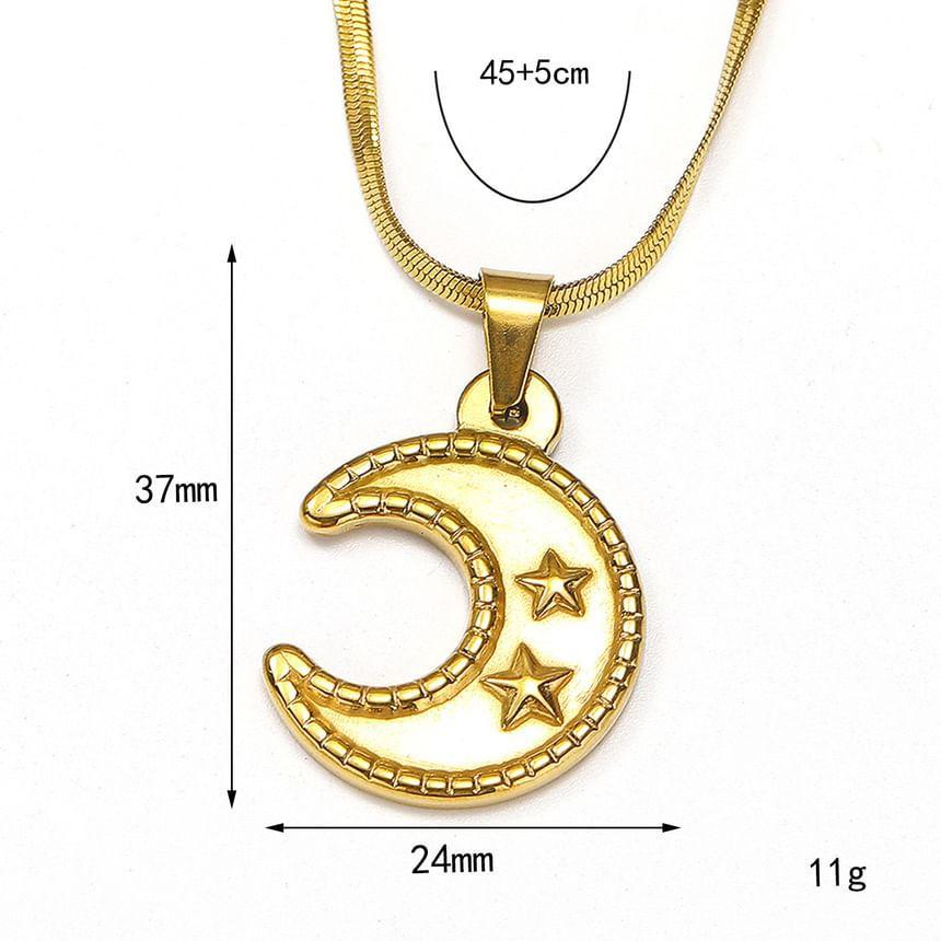 Moon & Star Pendant Stainless Steel Necklace Product Image